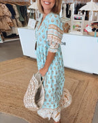 Rue - Casual Printed V-neck Half Sleeve Dress