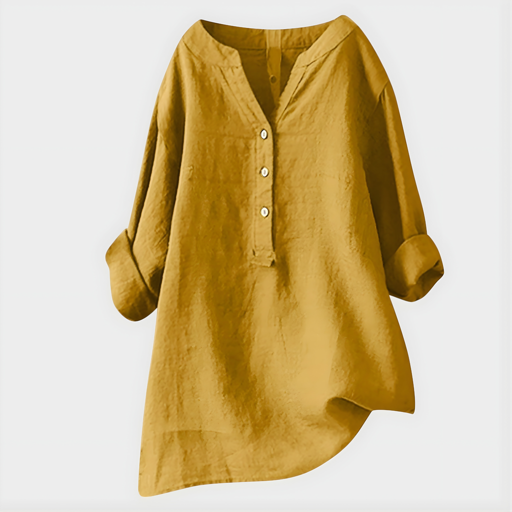 Stella™ Elegant Cotton-Linen V-Neck Blouse