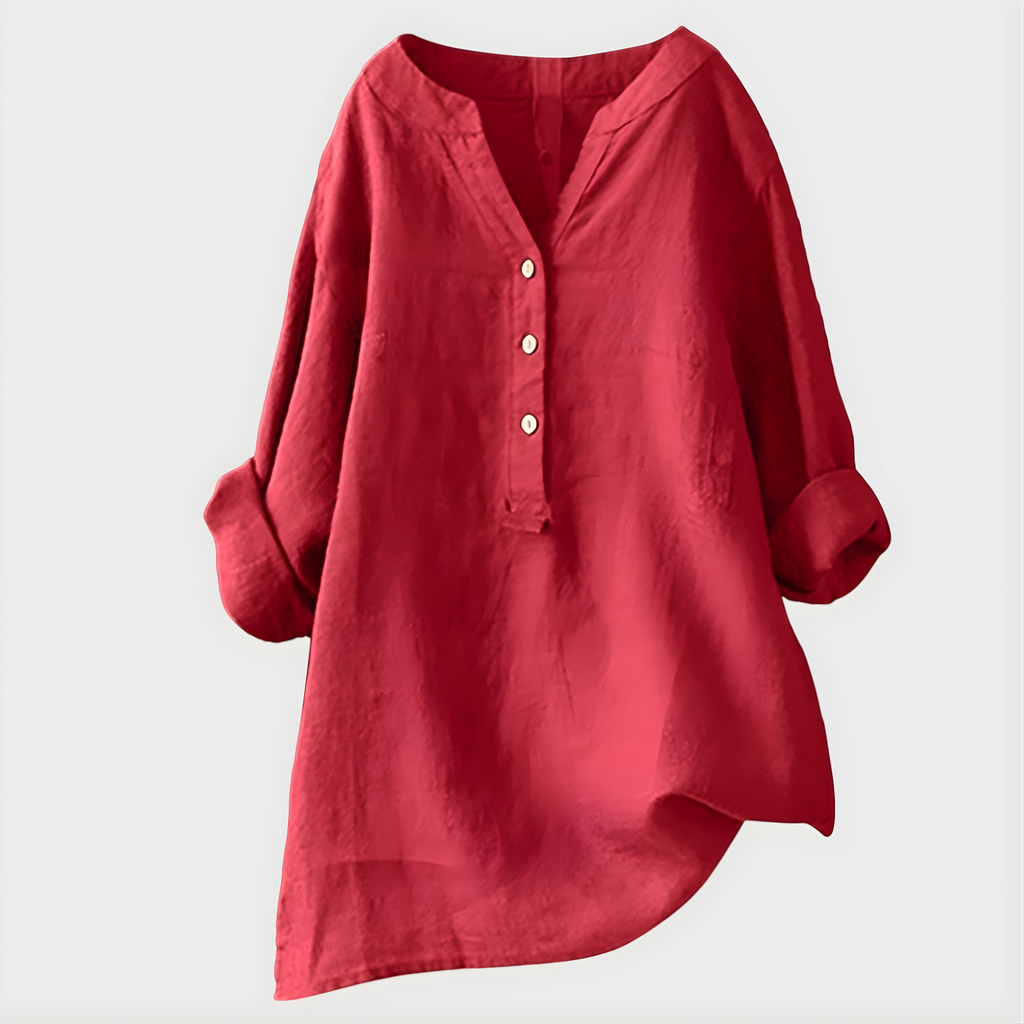 Stella™ Elegant Cotton-Linen V-Neck Blouse
