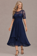 Elara Elegant Lace Sleeve Round Neck Dress