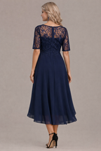 Elara Elegant Lace Sleeve Round Neck Dress