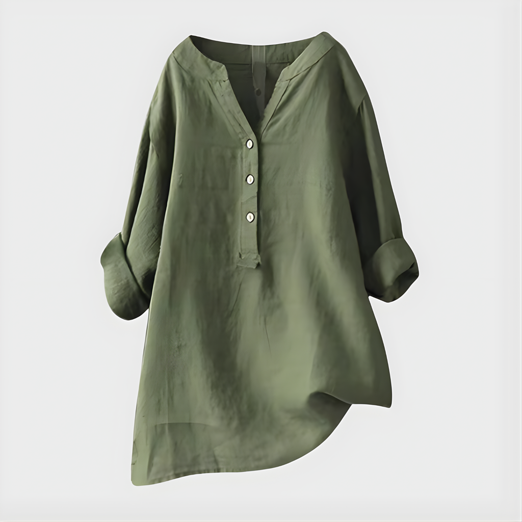 Stella™ Elegant Cotton-Linen V-Neck Blouse