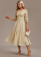 Luna Champagne Sleeve Round Neck Dress