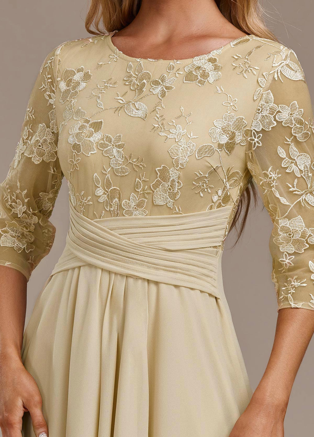 Luna Champagne Sleeve Round Neck Dress