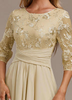 Luna Champagne Sleeve Round Neck Dress
