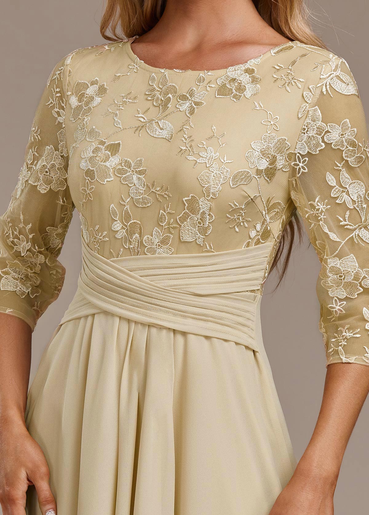 Luna Champagne Sleeve Round Neck Dress