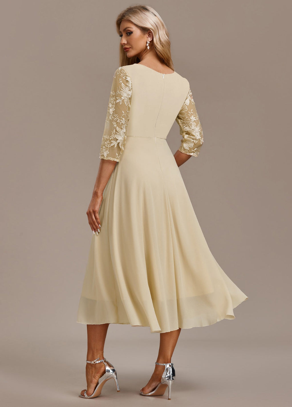 Luna Champagne Sleeve Round Neck Dress