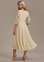 Luna Champagne Sleeve Round Neck Dress