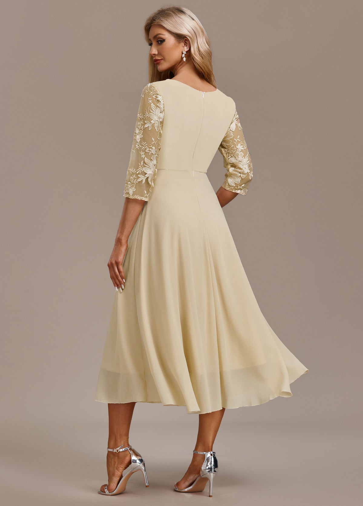 Luna Champagne Sleeve Round Neck Dress