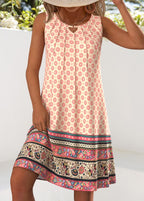 Hazel Beige Cut Out Floral Print A Line Sleeveless