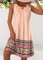 Hazel Beige Cut Out Floral Print A Line Sleeveless
