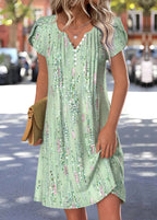 Luna Multi Color Floral Print Short Split Neck Dress