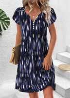 Luna Multi Color Floral Print Short Split Neck Dress