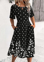 Luna Black Polka Dot Half Sleeve Round Neck Dress