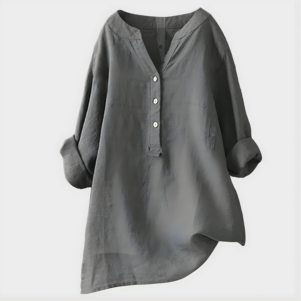 Stella™ Elegant Cotton-Linen V-Neck Blouse