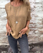 BAUA | Round Neck Cotton And Linen T-Shirt