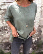 BAUA | Round Neck Cotton And Linen T-Shirt