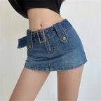 Vixen Belted Denim Mini Skirt