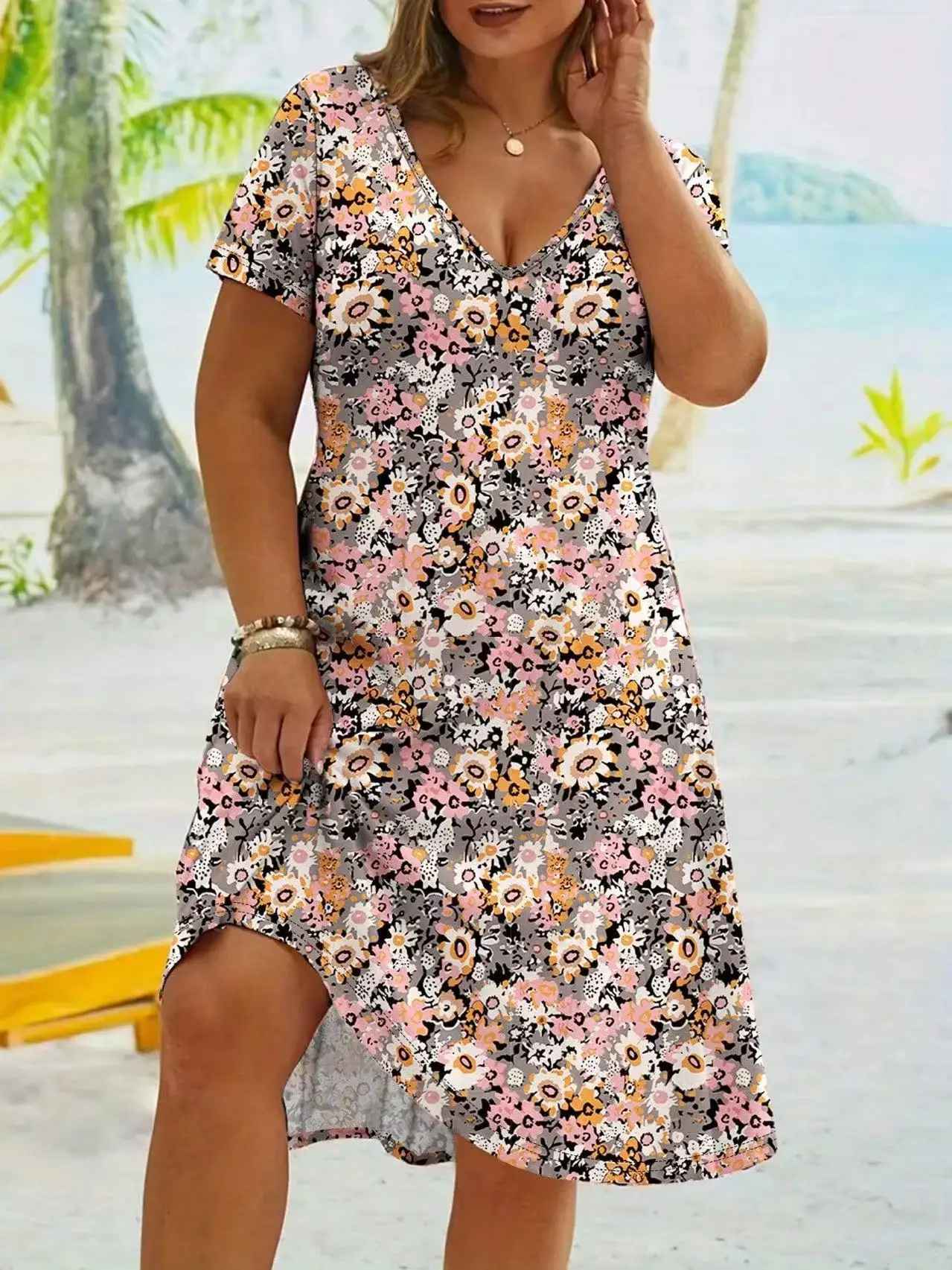 Harlayne™ | Floral V-Neck Dress