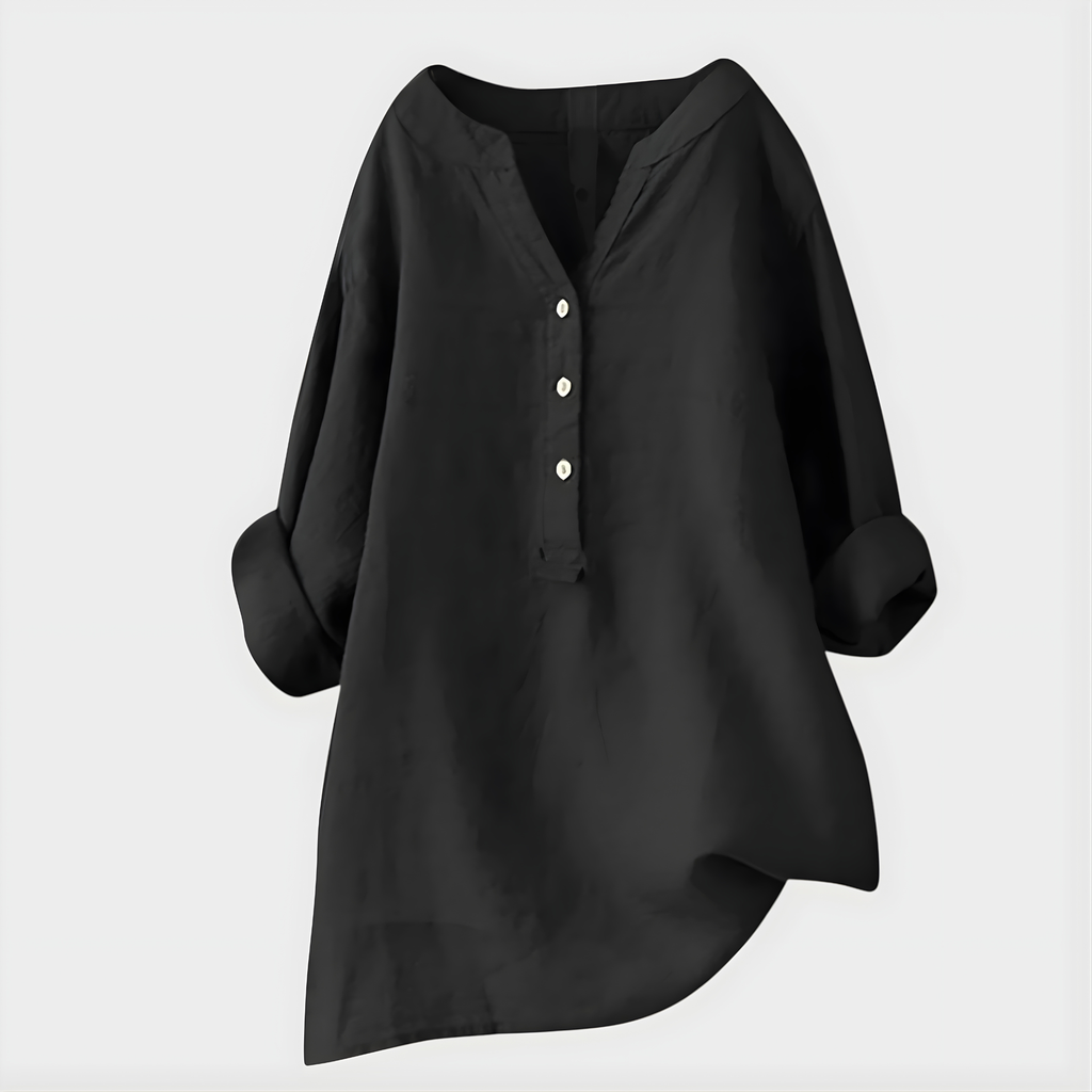 Stella™ Elegant Cotton-Linen V-Neck Blouse