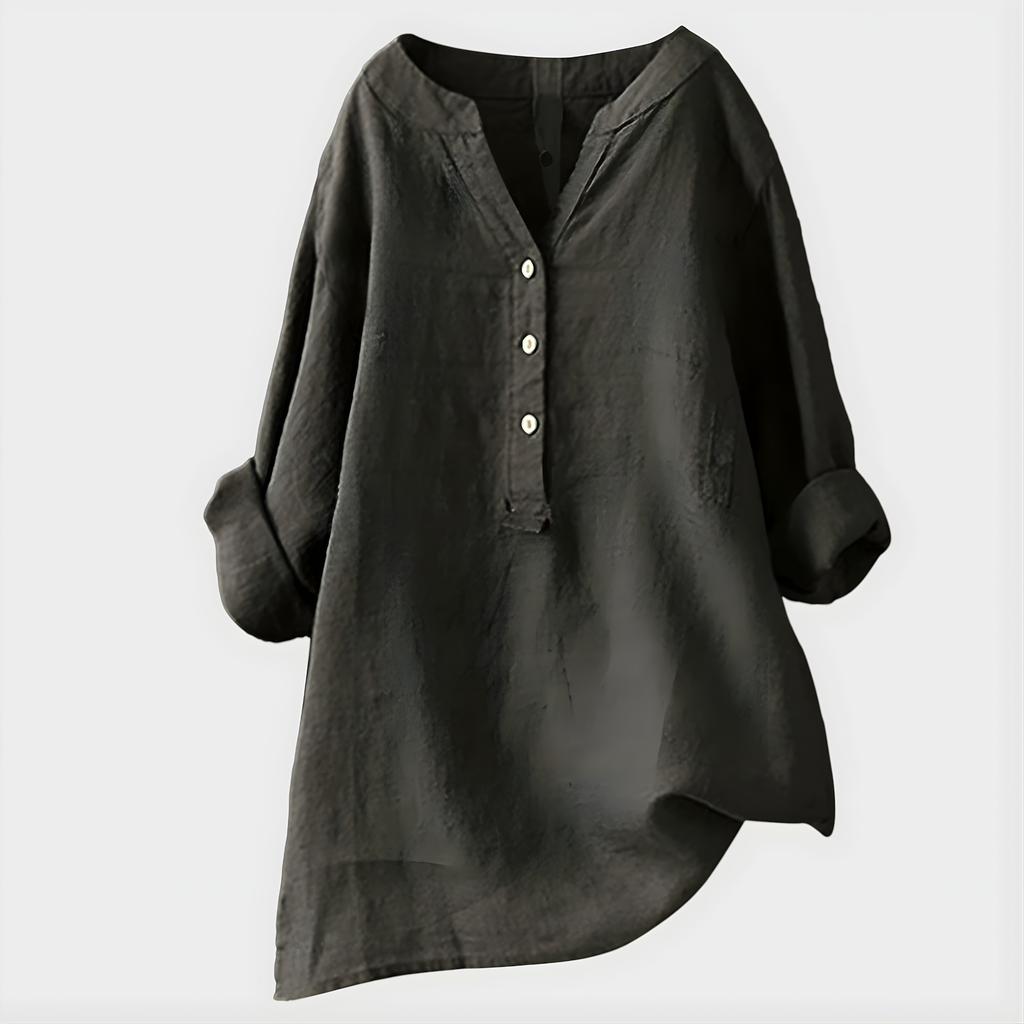 Stella™ Elegant Cotton-Linen V-Neck Blouse