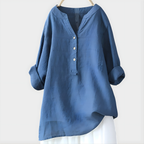 Stella™ Elegant Cotton-Linen V-Neck Blouse