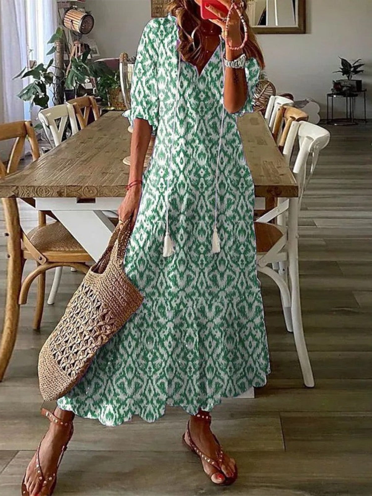 Sophia - Boho Vintage V-Neck Summer Dress