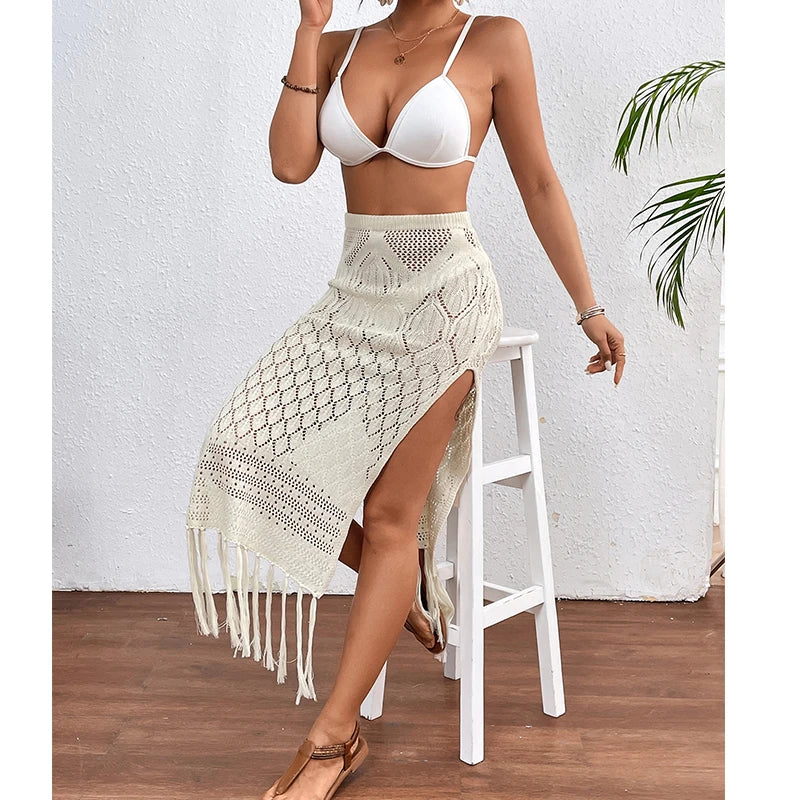 Sunset Tassel Slit Sheer Skirt