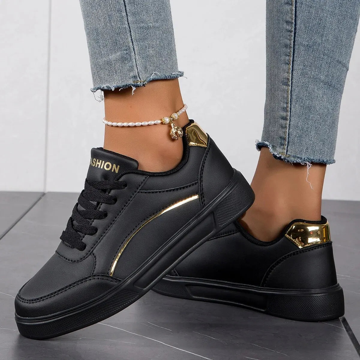 Zarelle™ | Gold Accent Sneakers