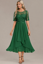Luna Champagne Sleeve Round Neck Dress