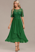 Sophie Navy Lace Short Sleeve Round Neck Dress