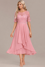 Sophie Navy Lace Short Sleeve Round Neck Dress