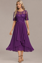 Sophie Navy Lace Short Sleeve Round Neck Dress