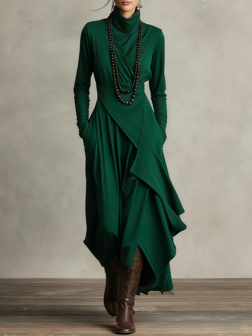 Kiara™ Vintage Asymmetrical Turtleneck Dress