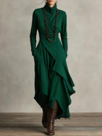 Kiara™ Vintage Asymmetrical Turtleneck Dress