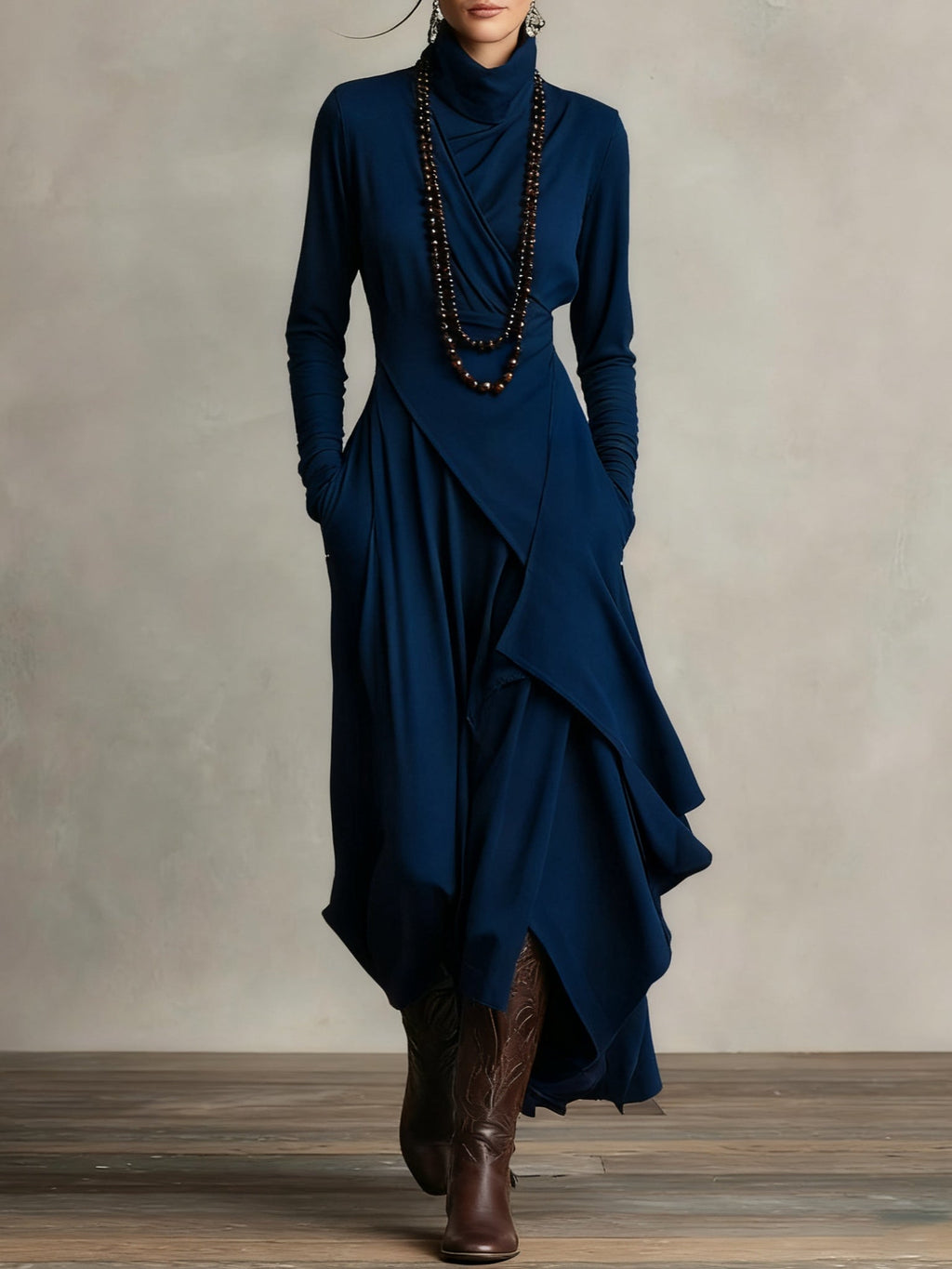 Kiara™ Vintage Asymmetrical Turtleneck Dress