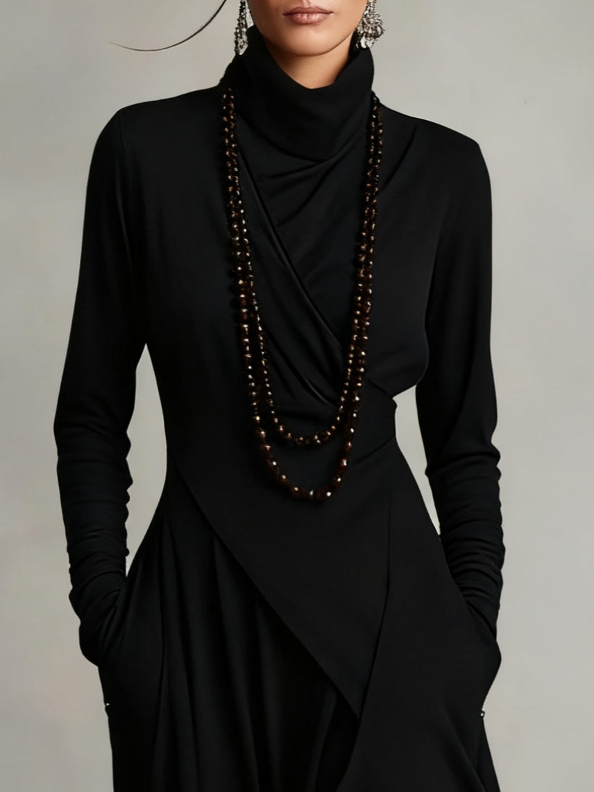 Kiara™ Vintage Asymmetrical Turtleneck Dress