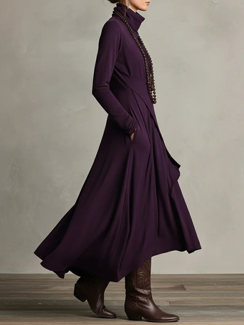 Kiara™ Vintage Asymmetrical Turtleneck Dress