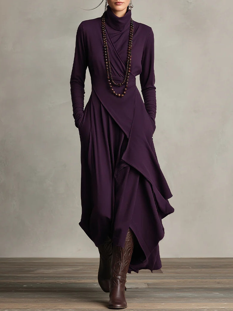 Kiara™ Vintage Asymmetrical Turtleneck Dress