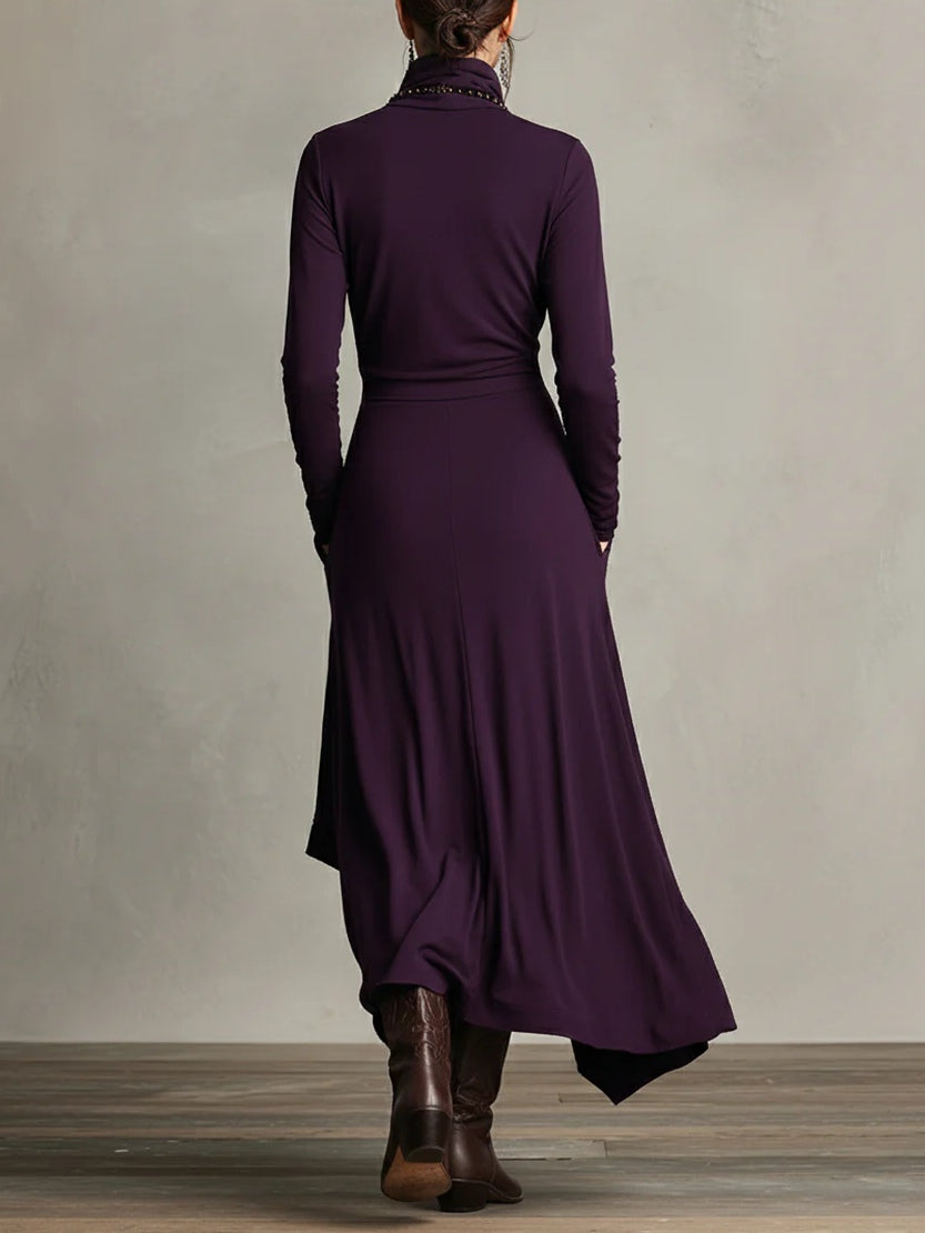 Kiara™ Vintage Asymmetrical Turtleneck Dress