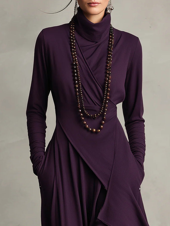 Kiara™ Vintage Asymmetrical Turtleneck Dress