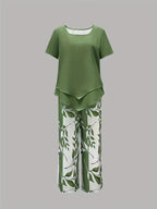 Arvessa | Casual Leaf Print Two-Piece Set